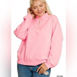 New! Plus Size Pink Quarter-Zip Women's Top Sizes 1X 2X 3X